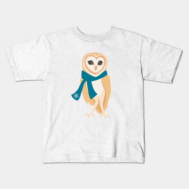 Winter Barn Owl Kids T-Shirt by lauran